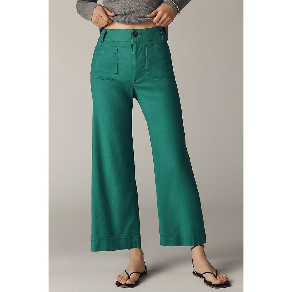 Maeve Anthropologie Pants 30 Colette Linen Stretch High Rise Wide Leg Soft Kelly